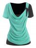 Cowl Front Colorblock D Ring T Shirt -  