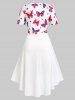 Plus Size Cinched American Flag Butterfly Print Patriotic Dress -  