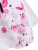 Flower Butterfly Heart Print Ruched Bowknot T Shirt -  