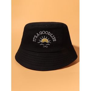 

Sunset Letter Embroidery Bucket Hat, Black