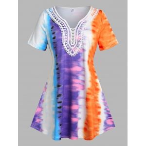 

Plus Size Tie Dye Applique Panel Skirted Tee, Multi