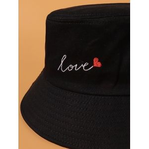 Letter Heart Embroidered Bucket Hat