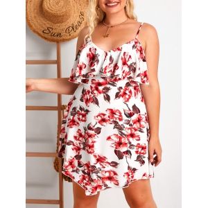 

Plus Size Flower Flounce Sleeveless Cami Dress, Red