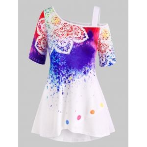 

Splatter Paint Printed Cold Shoulder Plus Size Top, White