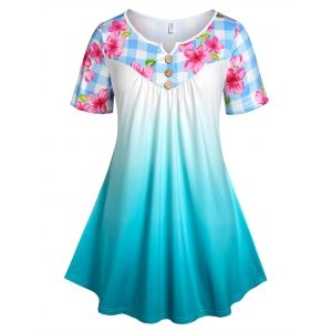 

Plus Size Ombre Color Floral Print Tee, Light blue