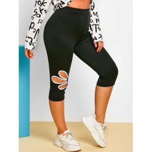 

Plus Size Flower Cutout Capri Leggings, Black