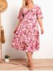 Plus Size Flower Print Ruched Empire Waist Dress -  
