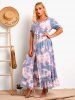 Plus Size Tie Dye Ruffle Button Up Cottagecore Dress -  