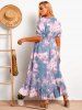 Plus Size Tie Dye Ruffle Button Up Cottagecore Dress -  