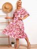 Plus Size Flower Print Ruched Empire Waist Cottagecore Midi Dress -  