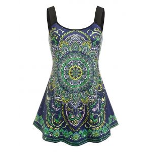 

Plus Size Ethnic Print Tent Tank Top, Light green
