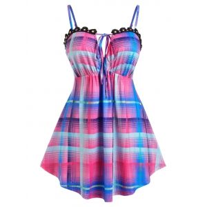 

Plus Size Plaid Tied Applique Panel Skirted Cami Top, Multi