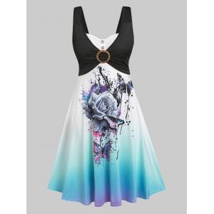 

Ombre Color Floral Butterfly Print Dress, Multi