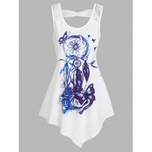 

Dreamcatcher Print Cutout Asymmetric Tank Top, White