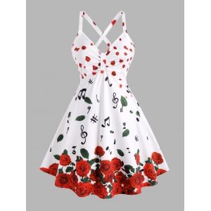 

Plus Size Flower Petal Leaf Criss Cross Skirted Tank Top, White