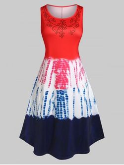 Plus Size Ombre Tie Dye Sleeveless Midi Dress - RED - L