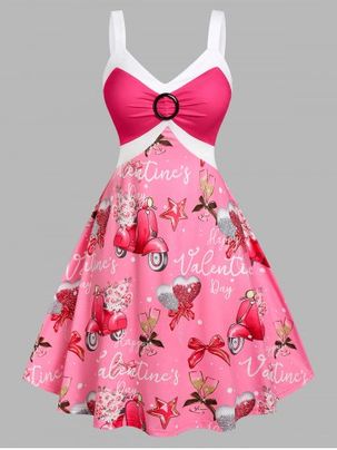 Plus Size Valentine's Motor Scooter Printed Dress