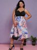 Plus Size Boho Ruched Floral Print Midi Dress -  