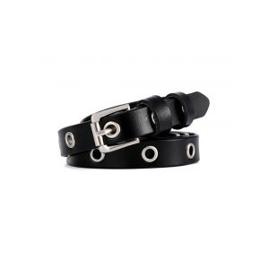

Grommets Slim Square Buckle Belt, Black