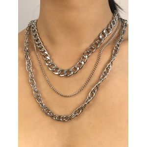 

3Pcs Thick Chain Hip Hop Necklace Set, Silver