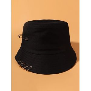 

Pin Ring Embellished Bucket hat, Black