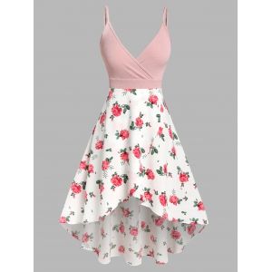 

Floral Print Mixed Media High Low Dress, Multi