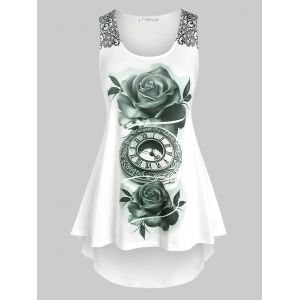 

Plus Size Floral Printed High Low Tank Top, White