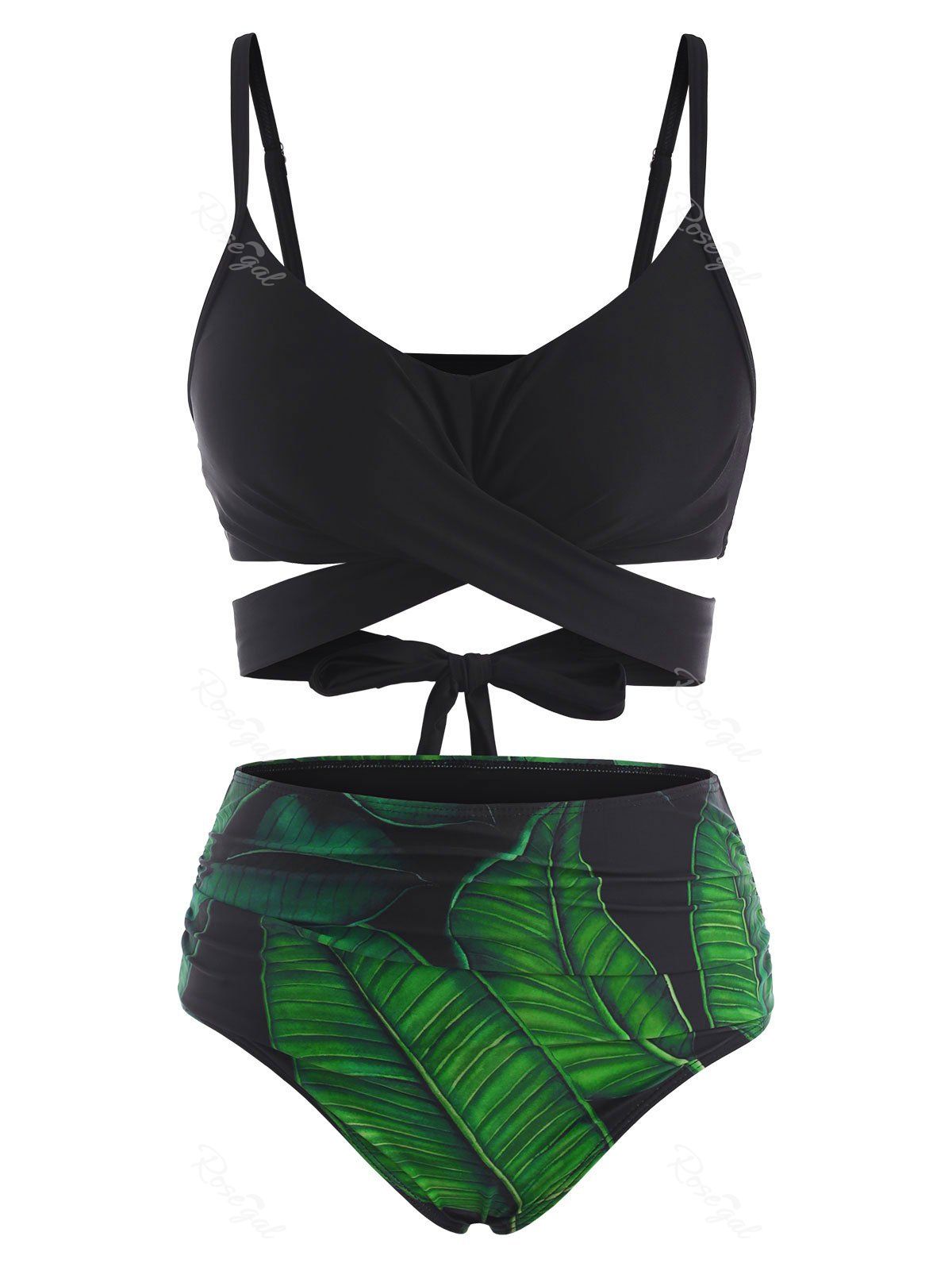 Criss Cross Tropical Leaf Tummy Control Bikini Swimwear Off Rosegal