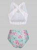 Ensemble de Bikini Rayé à Imprimé Papillon Découpé Matelassé - Vert clair XXL