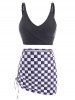 Crisscross Checkered Ruched Cinched Three Piece Tankini Swimwear -  