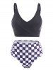 Crisscross Checkered Ruched Cinched Three Piece Tankini Swimwear -  