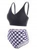Crisscross Checkered Ruched Cinched Three Piece Tankini Swimwear -  