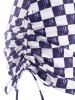 Crisscross Checkered Ruched Cinched Three Piece Tankini Swimwear -  