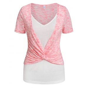 

Twist Front Space Dye Print Faux Twinset T-shirt, Light pink