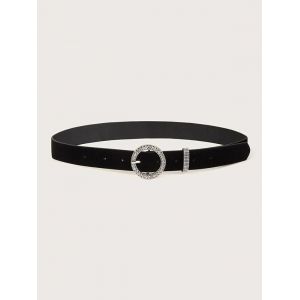

Round Rhinestone Pin Buckle Belt, Black