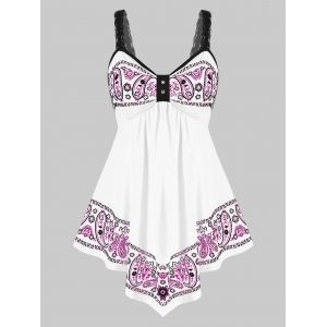

Plus Size Paisley Print Empire Waist Asymmetric Tank Top, White