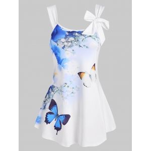 

Bowknot Flower Print Tank Top, Light blue