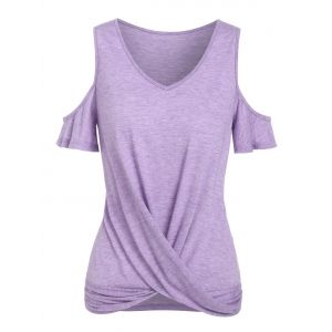 

Cold Shoulder Heathered Twist Front T-shirt, Light purple