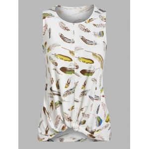 

Twist Front Feather Print Tank Top, White