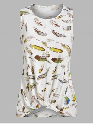 Twist Front Feather Print Tank Top