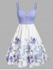 Plus Size Floral Print Buttons Strappy 50s Dress -  