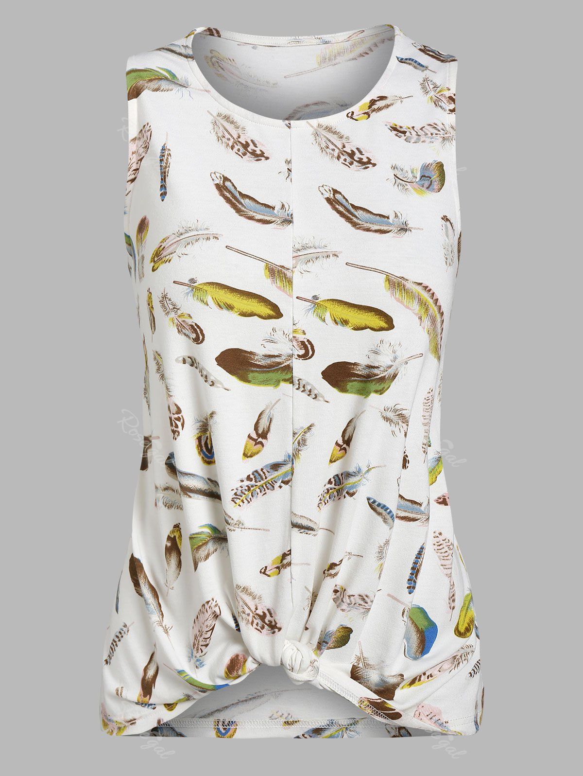 Store Twist Front Feather Print Tank Top  