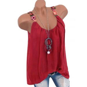 

Flower Embroidered Casual Tank Top, Red