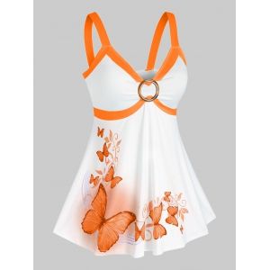 

Plus Size Butterfly Print O Ring Tank Top, Dark orange