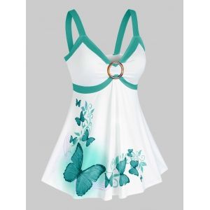 

Plus Size Butterfly Print O Ring Tank Top, Deep green