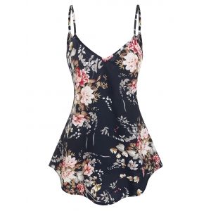 

Floral V Back Cami Tank Top, Deep blue