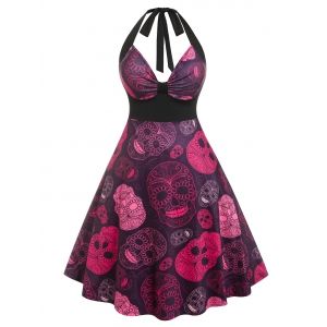 

Plus Size Skull Halter Empire Waist Dress, Black