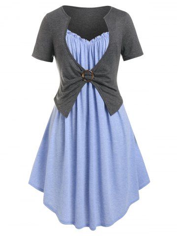 Vestido Midi Talla Extra con Anillo Cruzado de Bloqueo de Color - LIGHT PURPLE - 5X