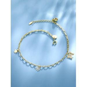 

Butterfly Flower Star Charm Anklet, Golden