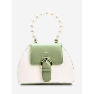 

Faux Pearl Handle Colorblock Crossbody Bag, Cyan opaque